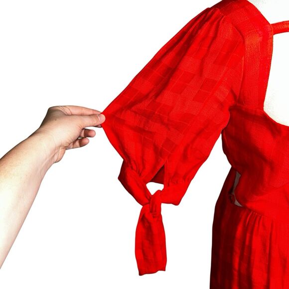 Cinq à Sept Red Puff Sleeve Babydoll Mini Dress | Bow Back Cutout Cottagecore M - Picture 5 of 8